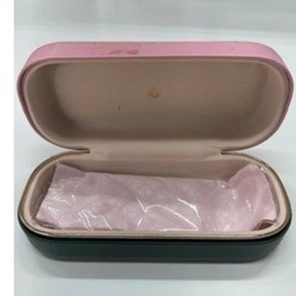 Kate Spade New York Pink and Green Hard Clamshell Eyeglass Case with Cloth